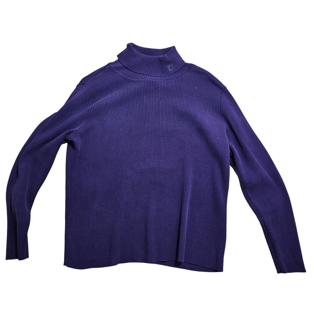 Lauren Ralph Lauren Turtleneck Sweater Womens 1X Purple‎ Ribbed Cotton Knit